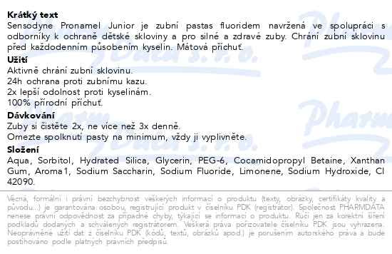 Příbalový leták - Sensodyne Pronamel Junior zubní pasta 50ml