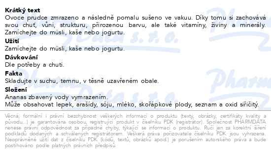 Příbalový leták - Allnature Ananas sušený mrazem 30g