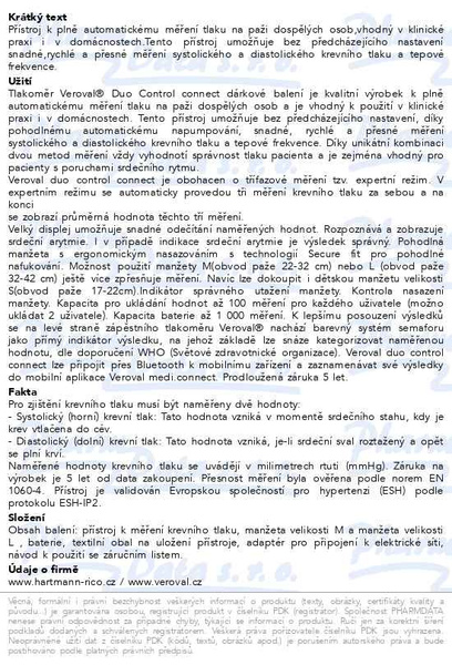 Příbalový leták - Tonometr VEROVAL Duo control connect dárkové bal.