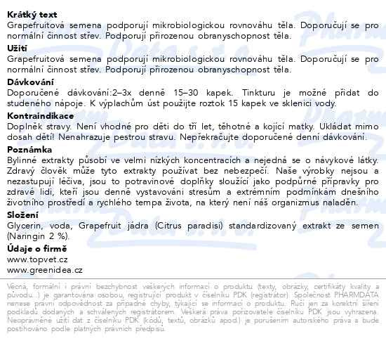 Příbalový leták - Green Idea Grapefruit jádra bezlihový extrakt 100ml