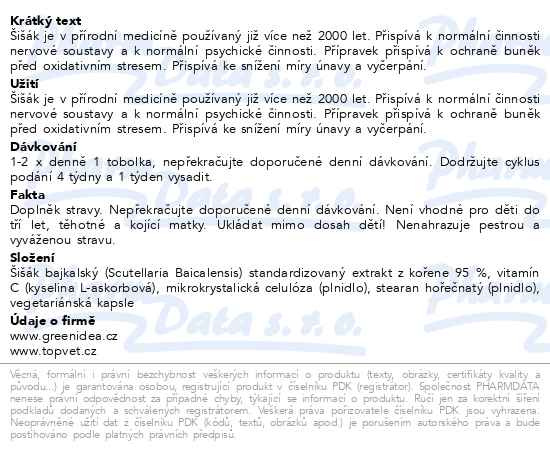 Příbalový leták - Green idea Šišák Bajkalský bylinné tobolky 60ks