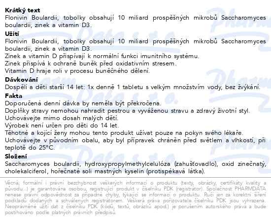 Příbalový leták - Flonivin Boulardii tbl.60 Galenika