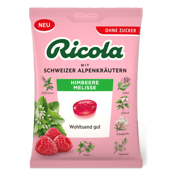Bonbóny Ricola Bylinné 75 g Melisa Malinová Bez cukru