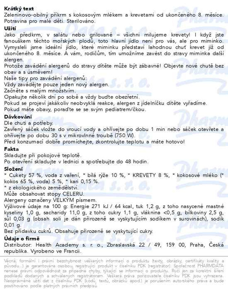 Příbalový leták - Good Gout Krevety+rýže+cuk.+kok.mléko BIO 190g 8M