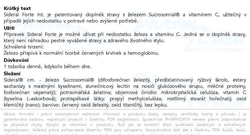 Příbalový leták - Sideral Forte 30 tobolek