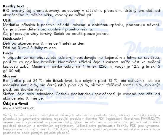 Příbalový leták - Apotheke Pohádkový dětský čaj Zahradní BIO 20x1.5g