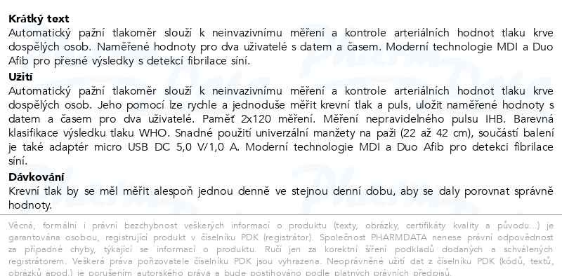 Příbalový leták - DIAGNOSTIC automatický tlakoměr Pro Cardio Afib