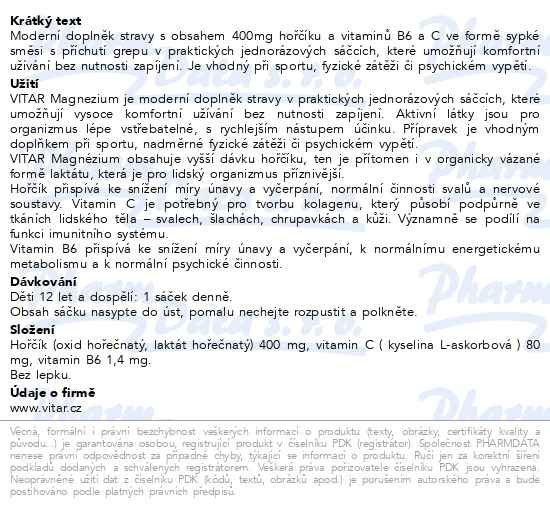 Příbalový leták - Vitar Magnézium 400mg+vit.B6+vit.C grep sáč.20x2g