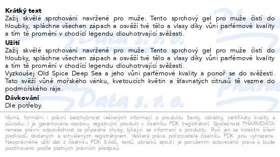 Příbalový leták - Old Spice Deep Sea sprchový gel 3v1 E-XL 1000ml