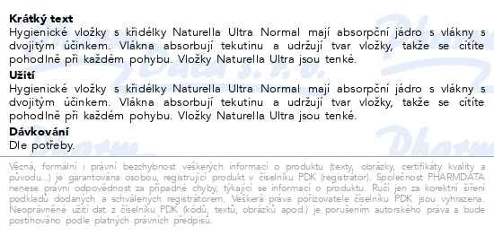 Příbalový leták - Naturella Ultra Normal vložky velikost 1, 40ks