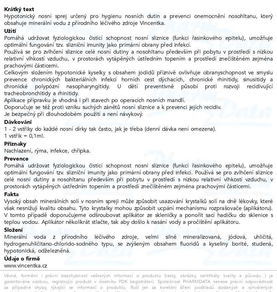 Příbalový leták - Vincentka nosní sprej STANDARD hypotonický 25ml