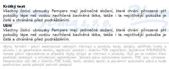 Příbalový leták - Pampers Sensitive vlhčené ubrousky 12x52 ks