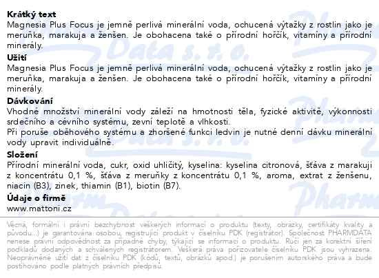 Příbalový leták - Magnesia Plus Focus meruňka marakuja ženšen 0.7l