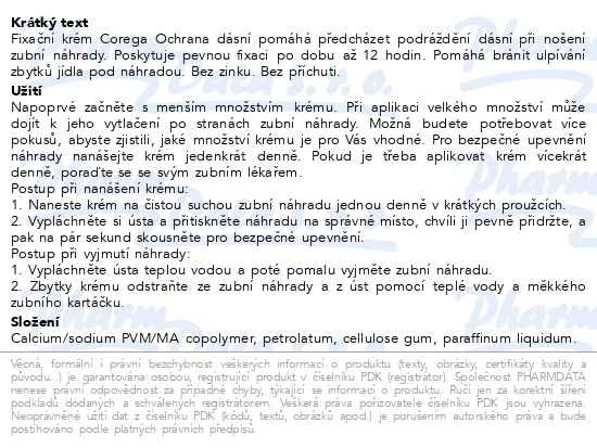 Příbalový leták - Corega Ochrana dásní fixační krém 40g