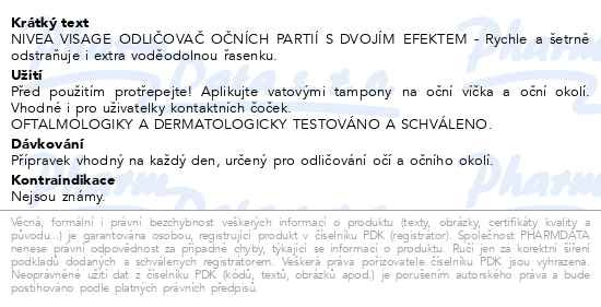 Příbalový leták - NIVEA Pečující dvoufázový odličovač očí a make-upu 125ml