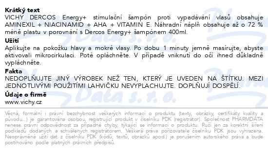 Příbalový leták - VICHY DERCOS Energy+ šampón náhradní náplň 400ml