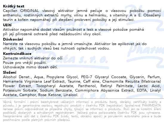 Příbalový leták - Capillan Original vlasový aktivátor 200ml Fagron
