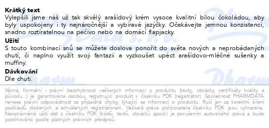 Příbalový leták - Allnature Arašídový krém bílá čokoláda 260g