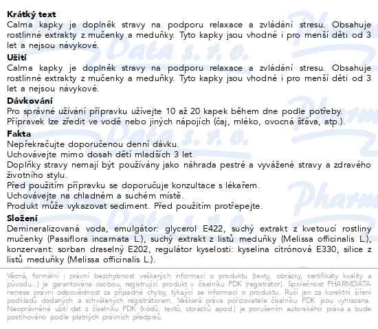 Příbalový leták - Calma 30ml Pharmalife