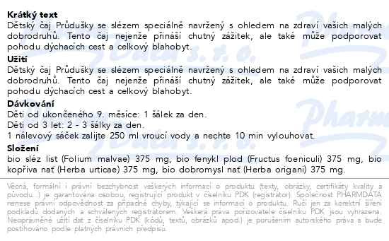 Příbalový leták - Allnature BIO Dětský čaj Průdušky se slézem 20x1,5 g