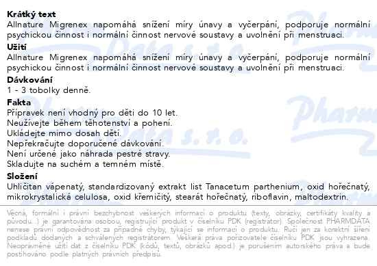 Příbalový leták - Allnature Migrenex 90 kapslí