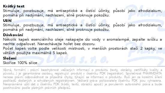 Příbalový leták - Allnature Esenciální olej Skořice 10ml