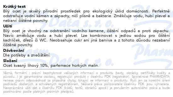 Příbalový leták - Allnature Bílý ocet 10% s vůní malin 500ml