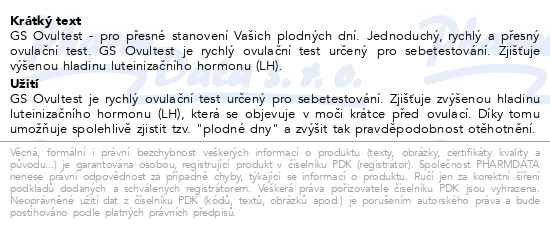 Příbalový leták - GS Ovultest 6ks