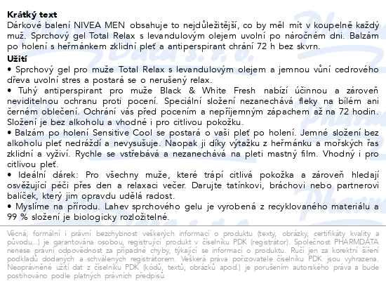 Příbalový leták - Nivea Men Fresh Sensation Dárková sada