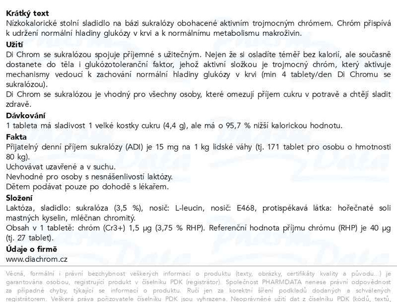 Příbalový leták - Di Chrom se sukralózou stolní sladidlo tbl.80