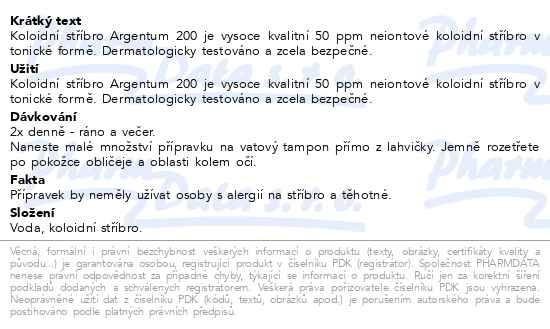 Příbalový leták - Allnature Koloidní stříbro Ag200 50ppm 500ml