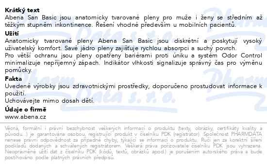 Příbalový leták - Inkont.pleny Abena San Basic 7. 30ks