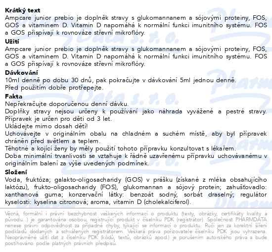Příbalový leták - AMPcare JUNIOR PREBIO IMUNITNÍ BALENÍ 3x150ml