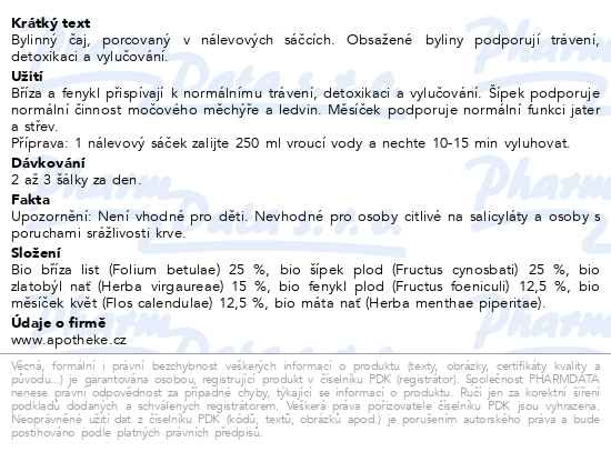 Příbalový leták - Apotheke BIO Detox s břízou čaj 20x1.5g
