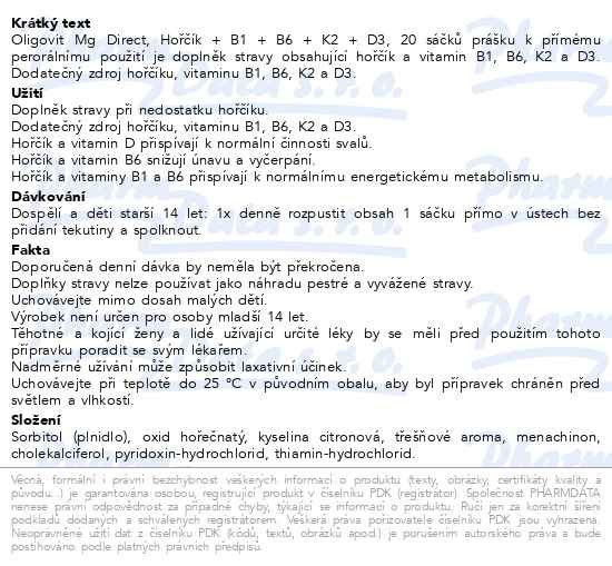 Příbalový leták - Oligovit Mg Direct 20x2.25g Galenika