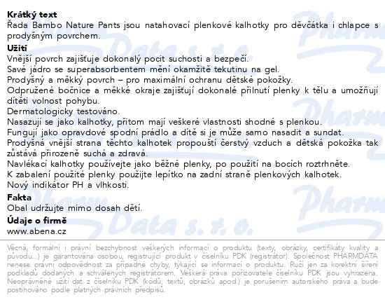 Příbalový leták - Bambo Nature Pants 8 navl.pl.kalhotky 19+ kg 16ks