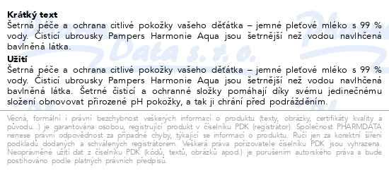 Příbalový leták - Pampers Harmonie Aqua vlhčené ubrousky 15x48ks