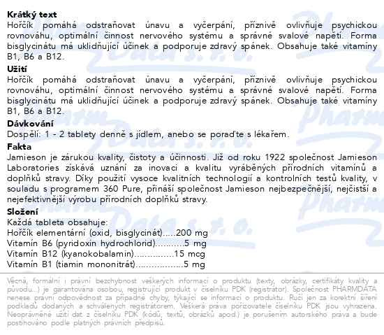 Příbalový leták - JAMIESON Hořčík+vitamín B6 s bisglycinátem tbl.50