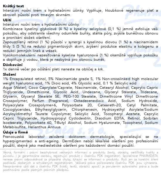Příbalový leták - DERMEDEN Intense Night Cream 50ml