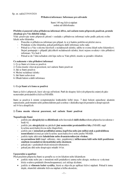 Příbalový leták (SUKL) - Itami 140mg 5 léčivých náplastí