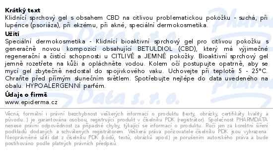 Příbalový leták - EPIDERMA klidnící bioaktivní CBD sprchový gel 300ml