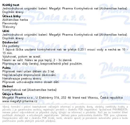 Příbalový leták - Megafyt Kontryhelová nať 30g