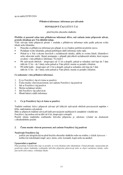 Příbalový leták (SUKL) - Megafyt Fenyklový čaj 20 nálevových sáčků