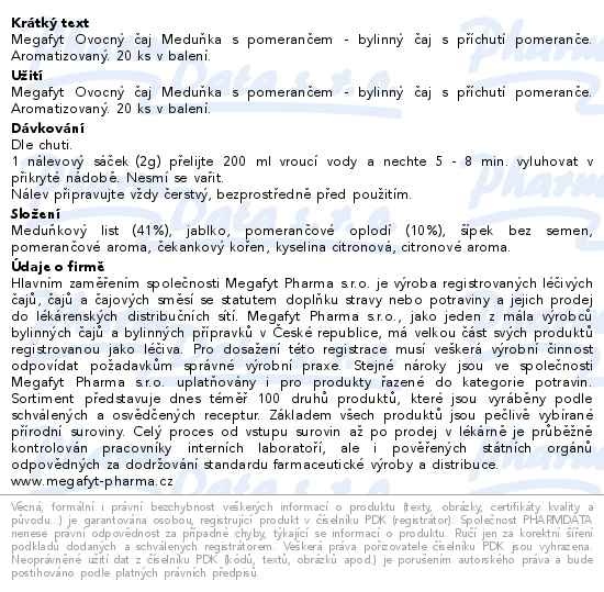 Příbalový leták - Megafyt Ovocný Meduňka s pomerančem 20x2g