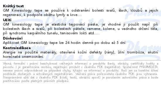 Příbalový leták - GM kinesiology tape 5cmx5m růžový
