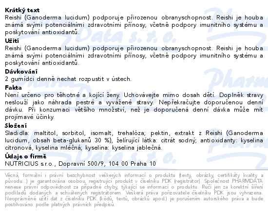 Příbalový leták - Reishi 500mg gummies 60ks