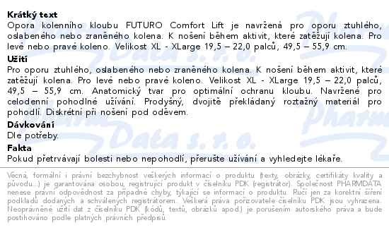 Příbalový leták - 3M FUTURO Kolenní bandáž Comfort Lift 76589DAB XL