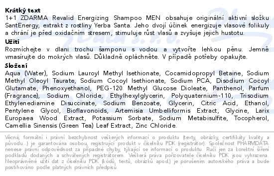 Příbalový leták - Revalid Energizing Shampoo MEN 200ml 1+1 ZDARMA