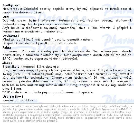 Příbalový leták - Naturprodukt Žaludeční pastilky 20ks