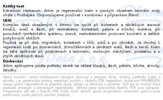 Příbalový leták - Artrin krém 50 ml